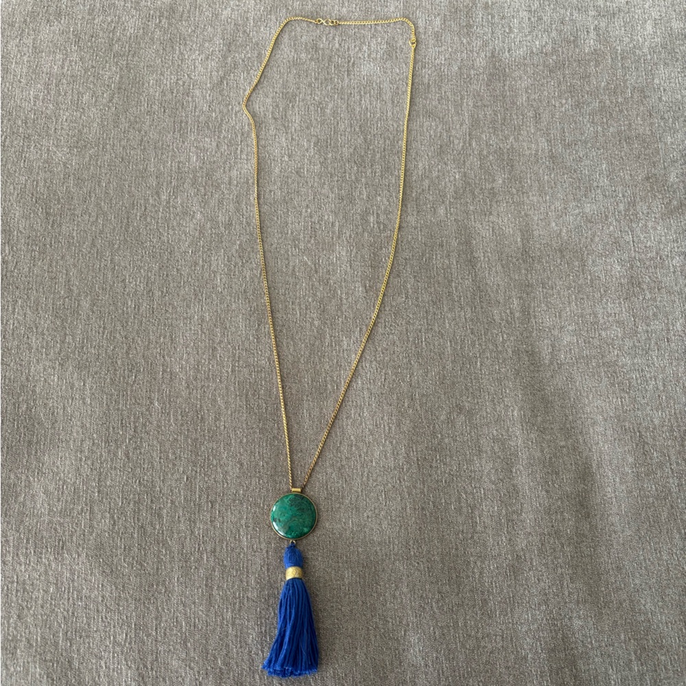 Noonday Collection Elegant Gold Necklace with Blue Tassel